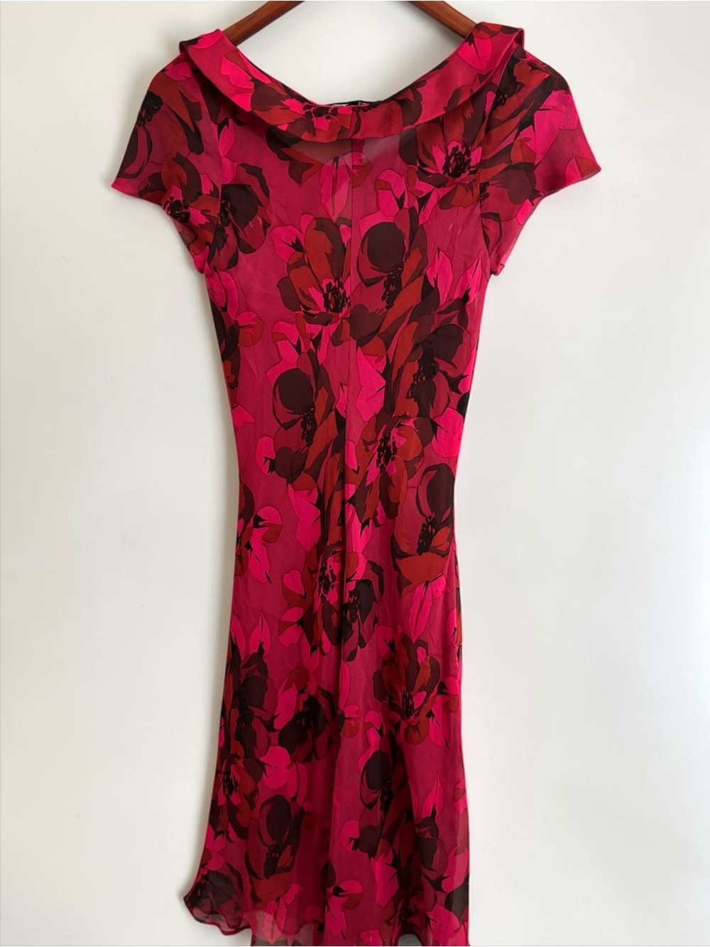 Vintage Betsey Johnson Dress Silk Floral Midi Red Black S/M - Picture 8 of 11